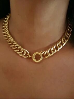 Gold Plated Stainless Steel Cuban Link Choker Chunky Chain Necklace Waterproof